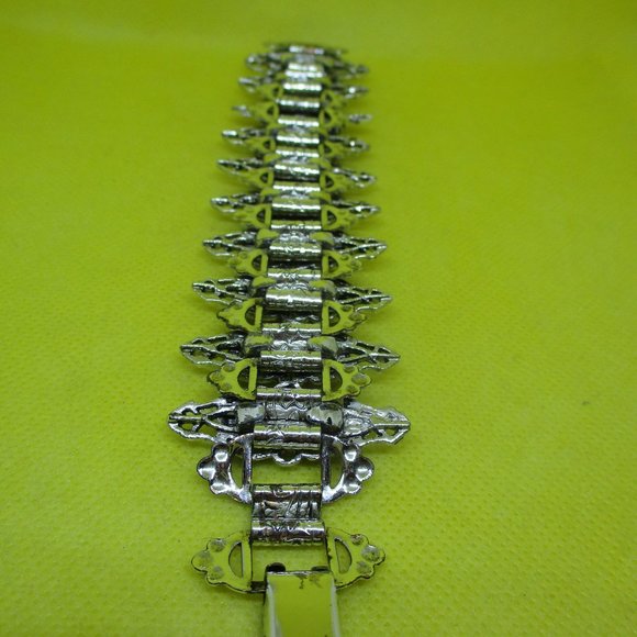 VICTORIAN REVIVAL RHINESTONE Bracelet A B Rhinestone Faux Pearl Filigree Silver - Picture 13 of 16